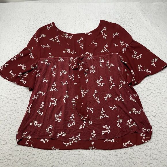LOFT Tops - Ann Taylor Loft Outlet Women's XS V-Neck Lightweight Blouse Maroon Red Floral